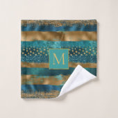 Blauwgroen en gouden penseelstreken en monogram ba bad handdoek (Wasdoekje)