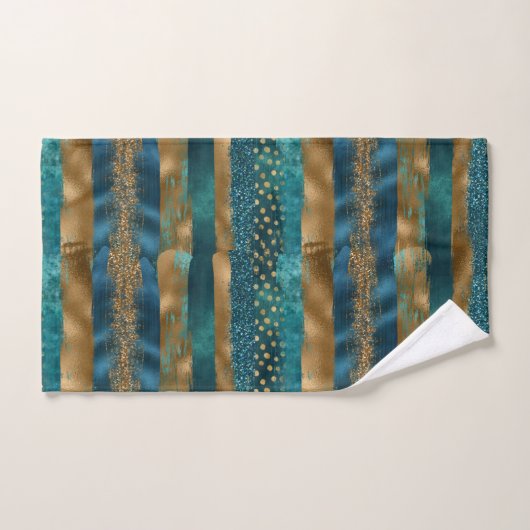 Blauwgroen en gouden penseelstreken en monogram ba bad handdoek (Handdoek)