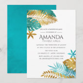 Blauwgroen en gouden tropische bachelorette kaart (Voorkant / Achterkant)
