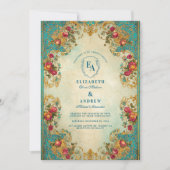 Blauwgroen en gouden tuin bruiloft Kaart (Voorkant)