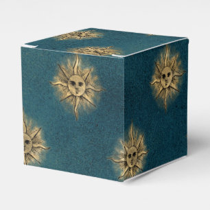 Blauwgroen en gouden  zon bedankdoosjes