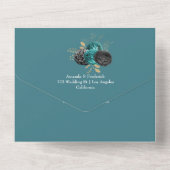 Blauwgroen en goudfloral gothic Weddenschap in één All In One Uitnodiging (Achterkant)