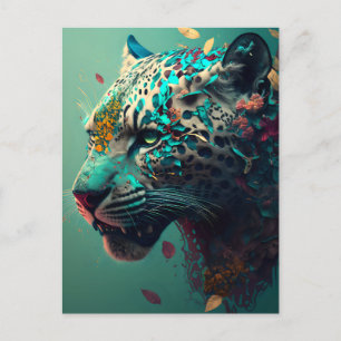 Blauwgroen en goudflorale jaguar briefkaart