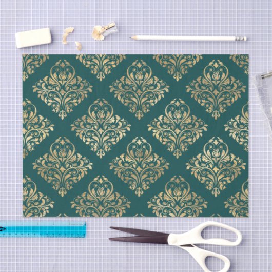 Blauwgroen en goudfolie Antiek Tissuepapier (Craft)