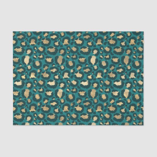 Blauwgroen en goudfolie Leopard Spots Tissuepapier (Voorkant)