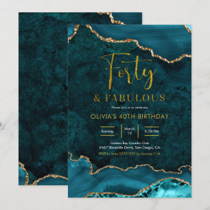 Blauwgroen en goudgas 40th en Fabulous Invitation Kaart