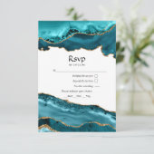 Blauwgroen en goudgeaarde bruiloft RSVP kaartje (Staand voorkant)