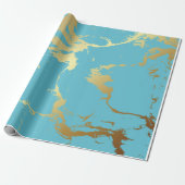 Blauwgroen en goudkleurige acrylverf Abstracte bac Cadeaupapier (Uitgerold)