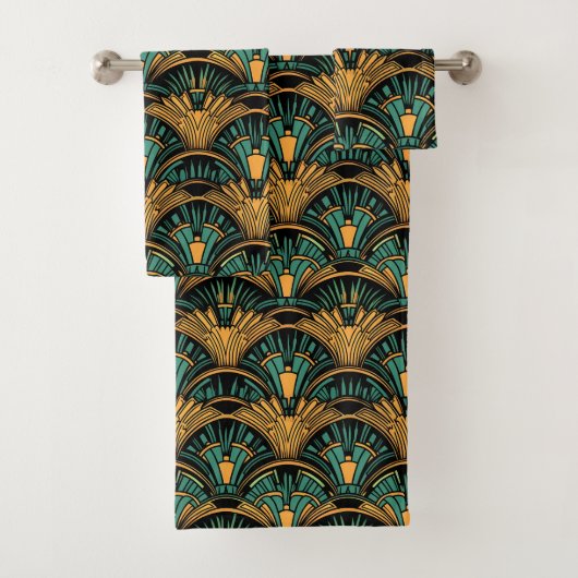Blauwgroen en goudkunst Deco Bad Handdoek (Insitu)