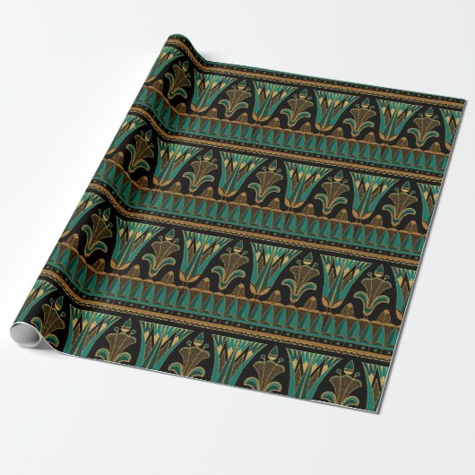 Blauwgroen en goudkunst Deco Cadeaupapier (Uitgerold)