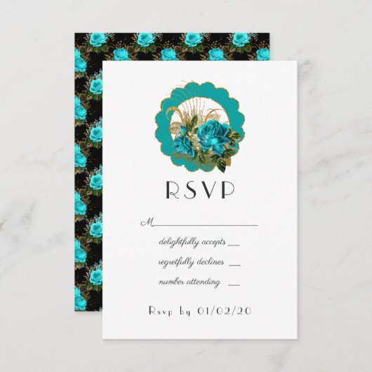 Blauwgroen en goudparken in Parijs Rozen bruiloft RSVP Kaartje (Voorkant / Achterkant)