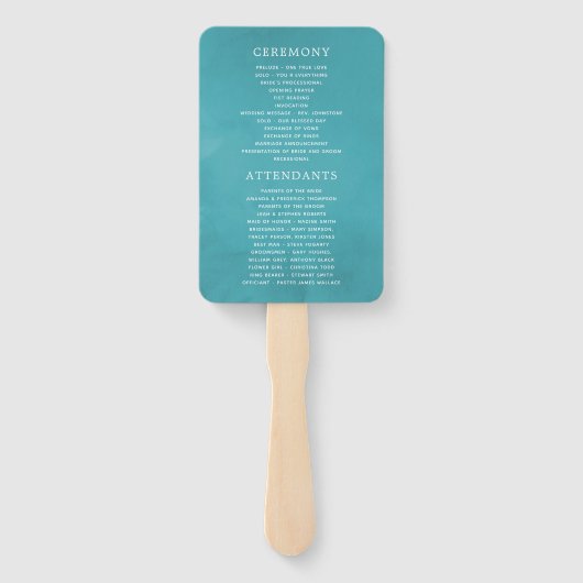 Blauwgroen en goudtropisch huwelijksprogramma handwaaier (Achterkant)