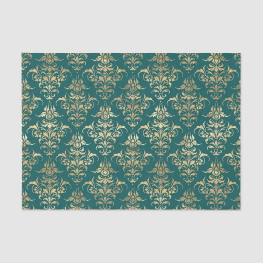 Blauwgroen en goudVintage Tissuepapier (Voorkant)