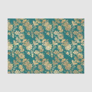 Blauwgroen en goudvlies Floral Damask Tissuepapier