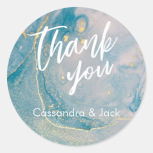 Blauwgroen en goudvloeibaar Abstract kunstje Casua Ronde Sticker