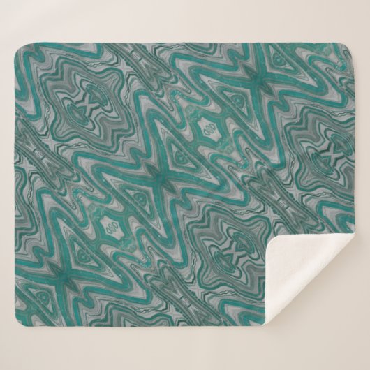 Blauwgroen en Grijs Boho Chic Aardse Abstract Patr Sherpa Deken (Voorkant (horizontaal))