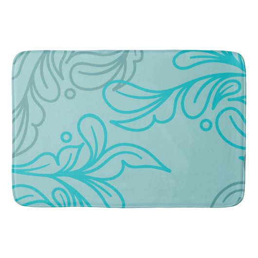 Blauwgroen en grijs Boho Leaf-ontwerp Badmat (Voorkant)