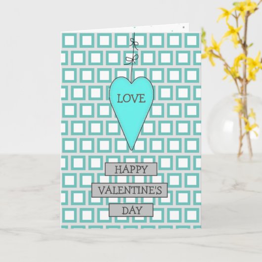 Blauwgroen en grijs Whimsical Heart en Bows Valent Kaart (Gele Bloem)