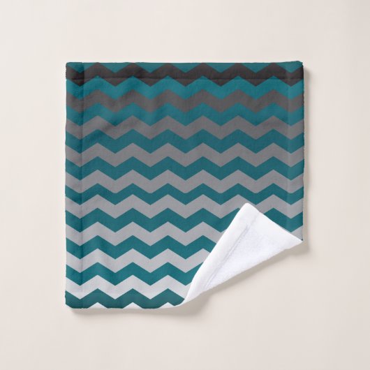 Blauwgroen en grijze Chevron Stripes Bad Handdoek (Wasdoekje)