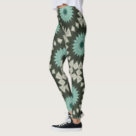 Blauwgroen en groen geometrisch mandala-patroon leggings