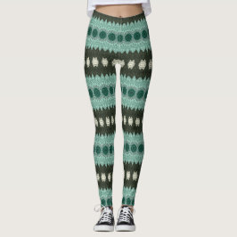 Blauwgroen en groen geometrisch mandala-patroon leggings