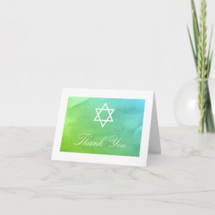 Blauwgroen en groene Waterverf Bat Mitzvah Dank U Bedankkaart