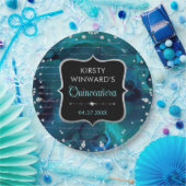 Blauwgroen en Iridescent Glitter Letters Quinceane Papieren Bordje (Feest)