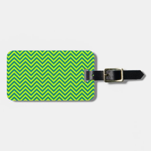 Blauwgroen en kalkgroen Chevron Pattern Bagagelabel (Voorkant horizontaal)