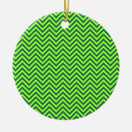 Blauwgroen en kalkgroen Chevron Pattern Keramisch Ornament (Voorkant)