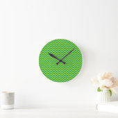 Blauwgroen en kalkgroen Chevron Pattern Ronde Klok (Huis)