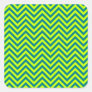 Blauwgroen en kalkgroen Chevron Pattern Vierkante Sticker