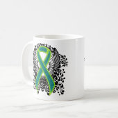 Blauwgroen en kalkgroen lint met vleugels koffiemok (Voorkant links)
