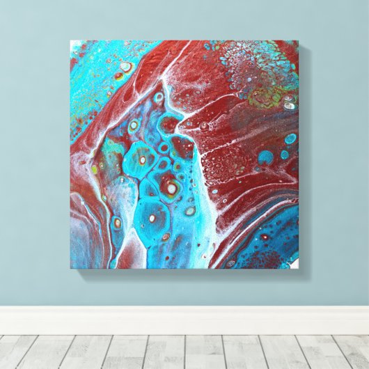 Blauwgroen en koperacryl Abstract Canvas Afdruk (Insitu (Houten vloer))