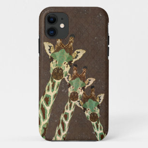 Blauwgroen en koperen Giraffes Damask iPhone Case