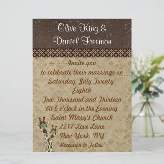 Blauwgroen en koperen Giraffes Weddenschap Kaart (Staand voorkant)