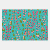 Blauwgroen en koraal Berry Pattern Inpakpapier Vel (Voorkant 3)