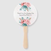 Blauwgroen en Koraal Pioen Bloem Bruiloft Custom Handwaaier (Achterkant)