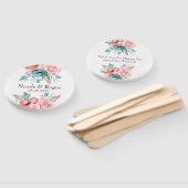 Blauwgroen en Koraal Pioen Bloem Bruiloft Custom Handwaaier (Niet-gemonteerd)