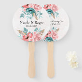 Blauwgroen en Koraal Pioen Bloem Bruiloft Custom Handwaaier (Voorkant en achterkant)