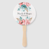 Blauwgroen en Koraal Pioen Bloem Bruiloft Custom Handwaaier (Voorkant)