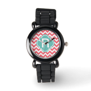 Blauwgroen en koraal Zig Zag Wristwatch Horloge