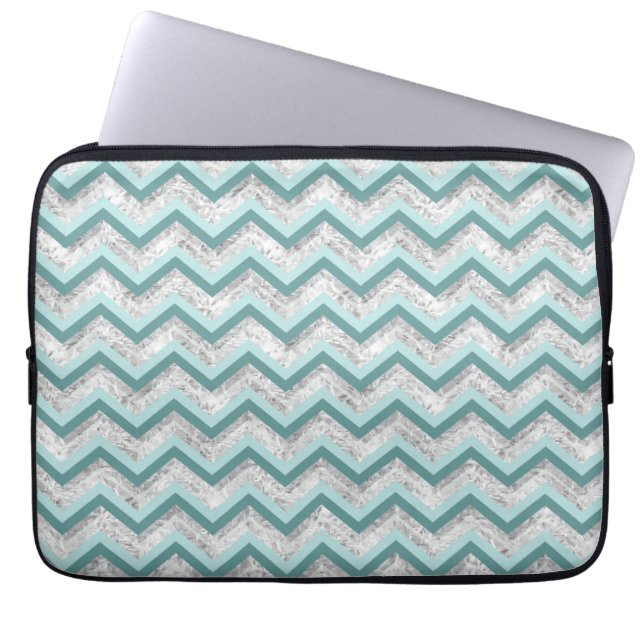 Blauwgroen en kristal zigzagpatroon laptop sleeve (Voorkant)
