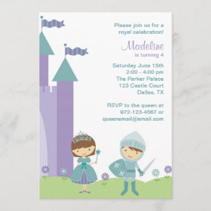 Blauwgroen en Lavender Princess and Knight Invitat Kaart