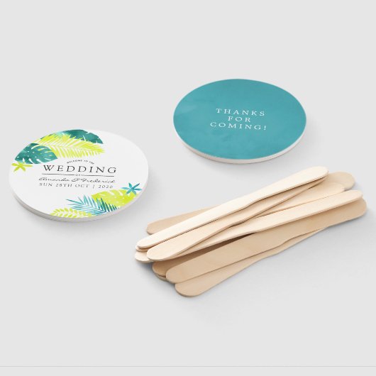 Blauwgroen en Lemon Tropical Wedding Favor Handwaaier (Niet-gemonteerd)