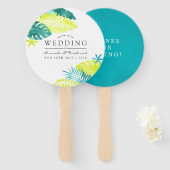 Blauwgroen en Lemon Tropical Wedding Favor Handwaaier (Voorkant en achterkant)