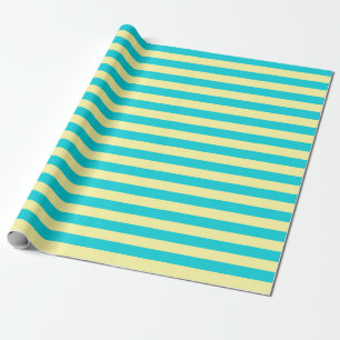 Blauwgroen en Lichtgeele Strepen Cadeaupapier