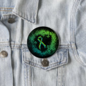 Blauwgroen en lime groen grunge hart ronde button 7,6 cm (In situ)
