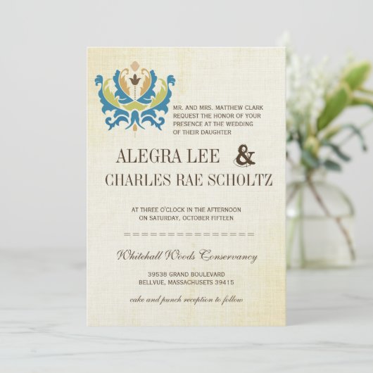 Blauwgroen en Limoen- Damask Modern Chalkboard Uit Kaart (Staand voorkant)