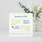 Blauwgroen en Limoen moderne Typografie Wedding Kaart (Staand voorkant)