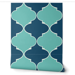 Blauwgroen en marineblauw Marokkaans patroon Behang